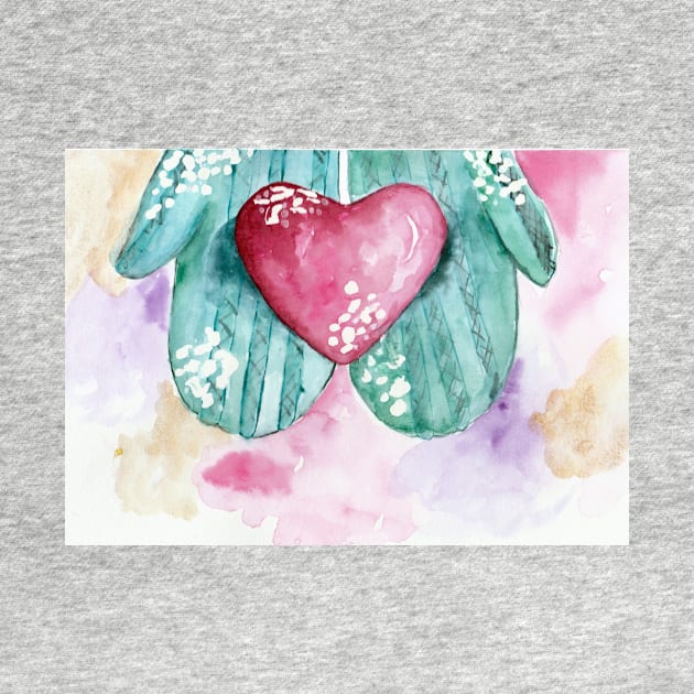 My heart belongs to you Watercolor Mittens Cute by kristinedesigns